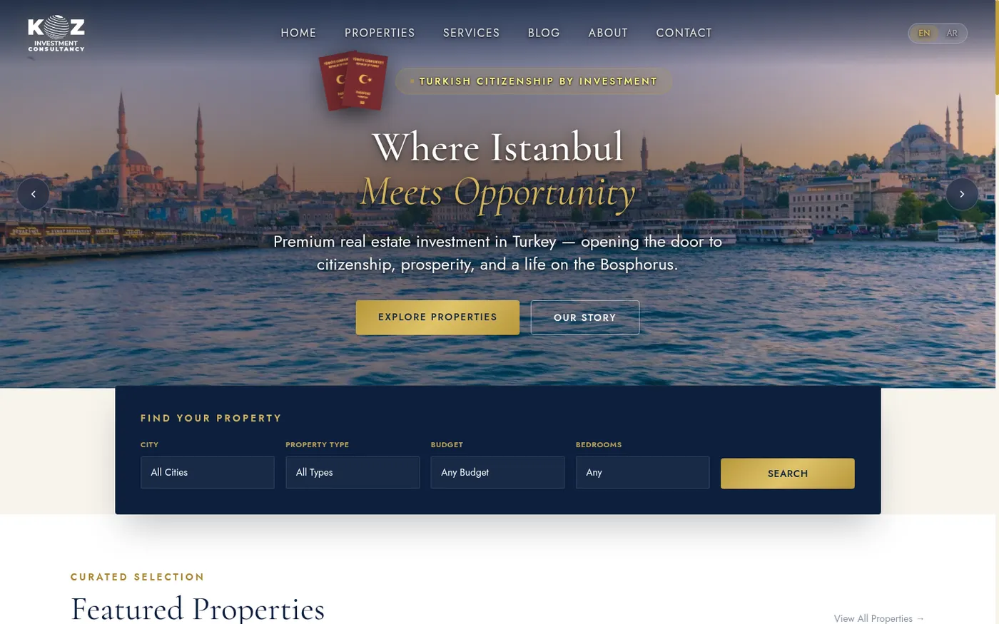 KOZ Investment web sitesi ana sayfa tasarımı